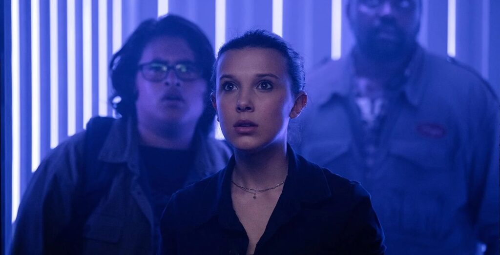 Millie Bobby Brown and Julian Dennison in Godzilla vs. Kong 2021 blockbuster film